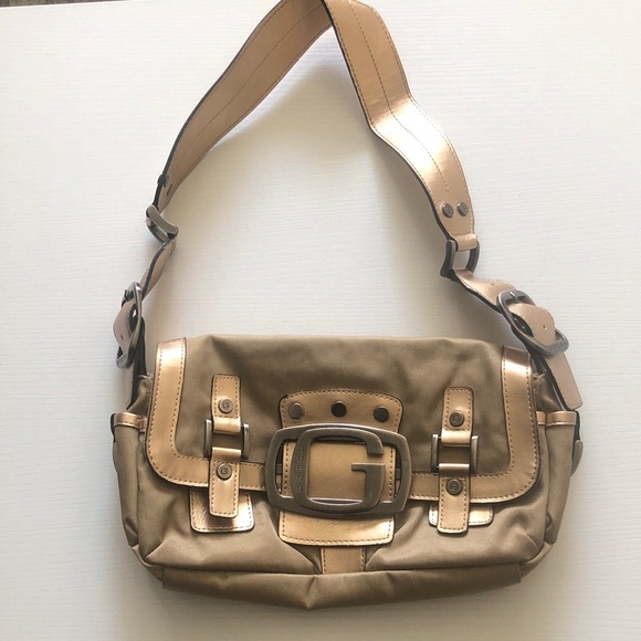 Guess Handbags - Guess Metallic Gold Shoulder Bag with Buckle Accent